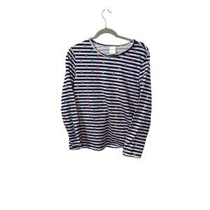 Blair Womens Navy Blue Striped Long Sleeve Multicolor Polka Dots Size large